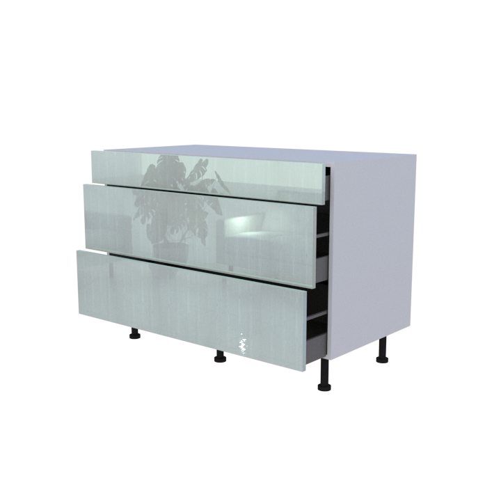 Meuble bas 3 casseroliers - larg. 120cm - Haut. 85cm (pieds inclus)