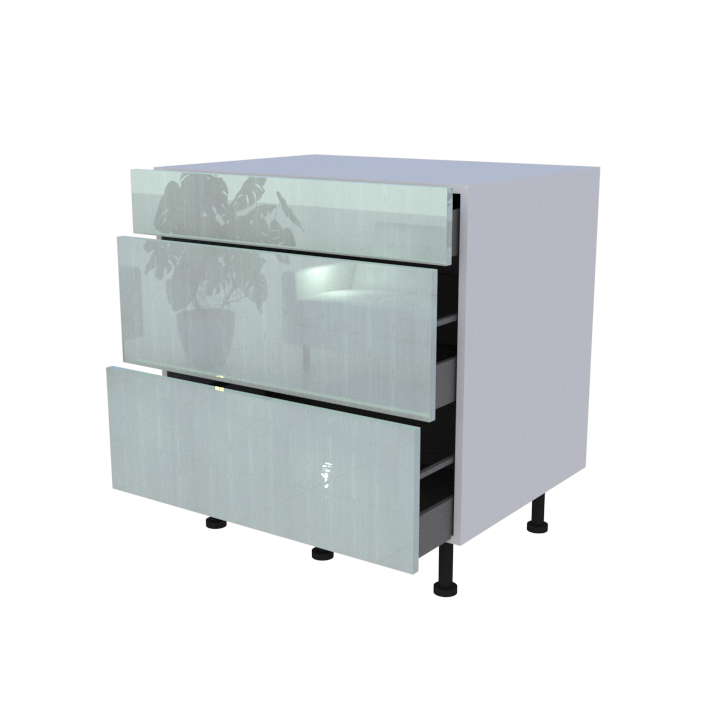 Meuble bas 3 casseroliers - larg. 80cm - Haut. 85cm (pieds inclus)