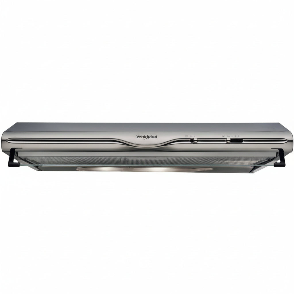 Hotte visière casquette inox 60cm Whirlpool, débit 270m³/h, 3 vitesses, cuisine moderne
