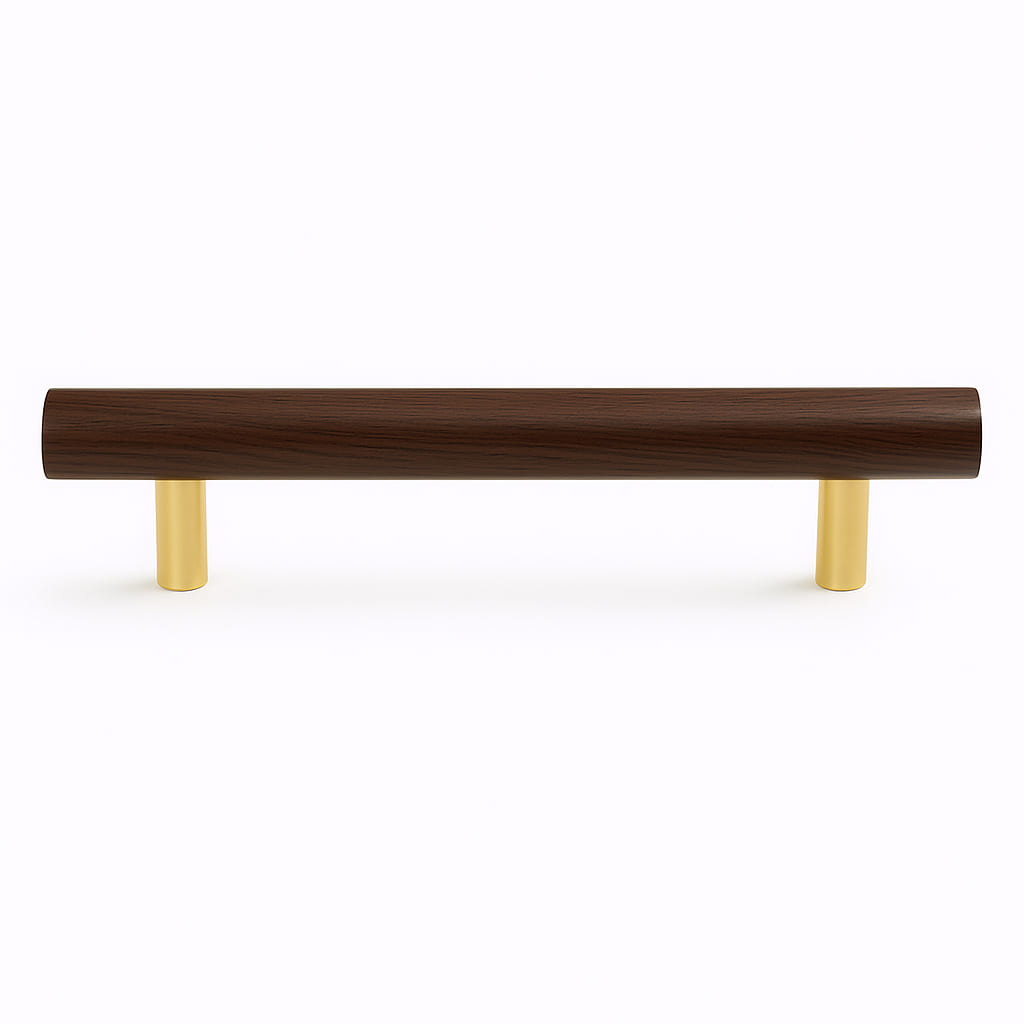 Poignée de cuisine 178mm bois foncé et métal doré, finition contemporaine sur mesure