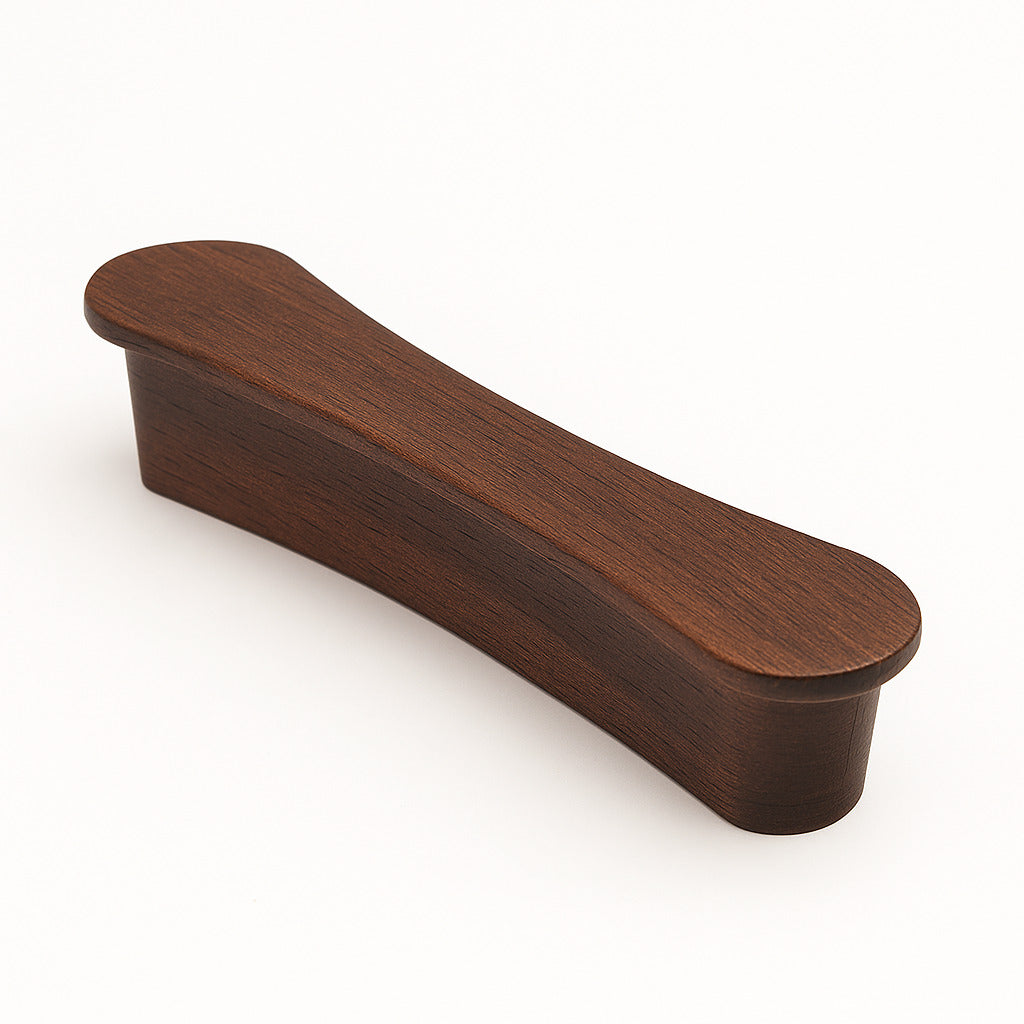 Poignée de meuble cuisine 130mm en bois foncé, finition naturelle chaleureuse