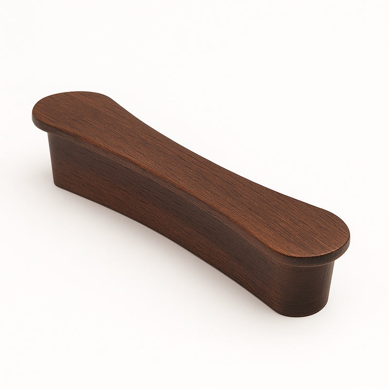 Poignée de meuble cuisine 130mm en bois foncé, finition naturelle chaleureuse