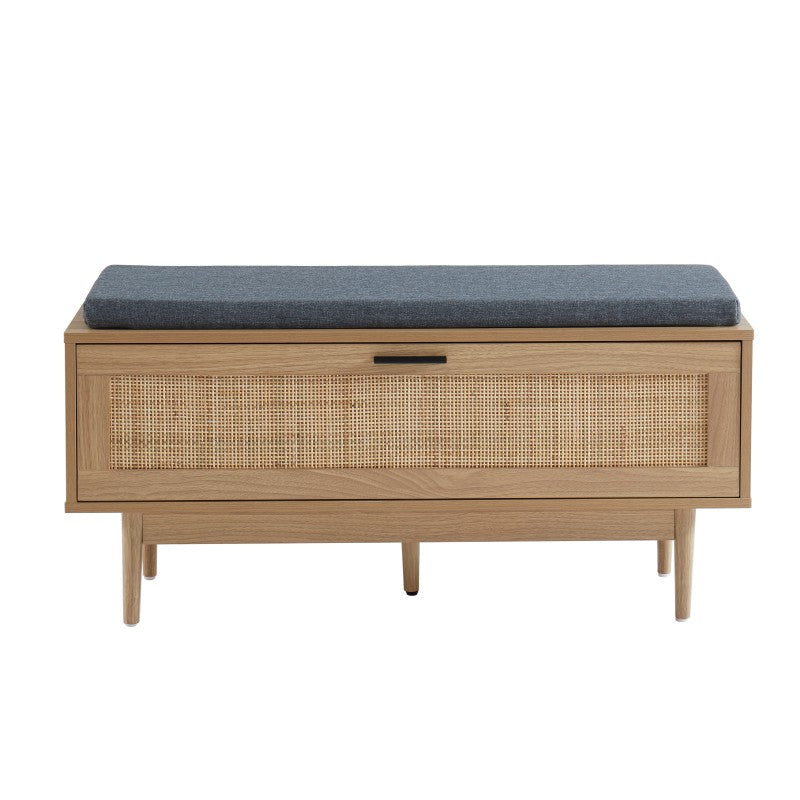 Banc à chaussures en rotin cannage naturel, rangement entrée style bohème