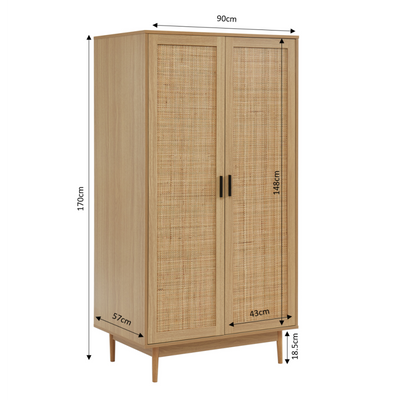 Armoire AMANA effet chêne et cannage rotin 2 portes h170cm