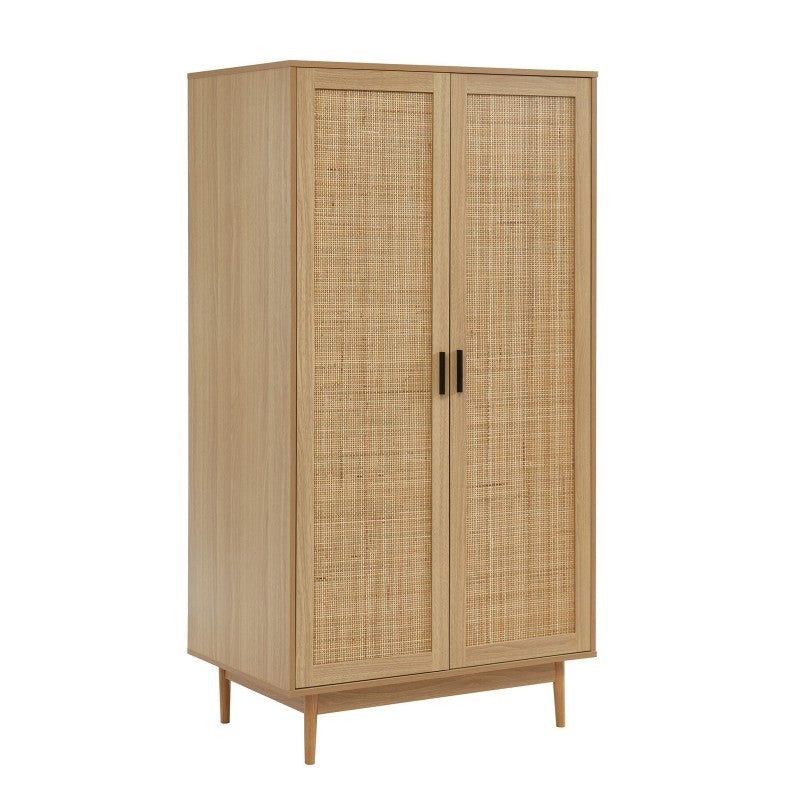 Armoire AMANA effet chêne et cannage rotin 2 portes h170cm