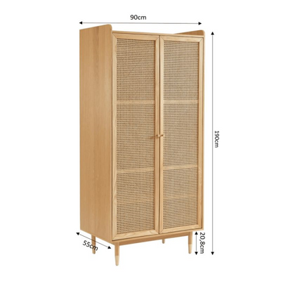 Armoire LEON placage chêne et cannage rotin 2 portes