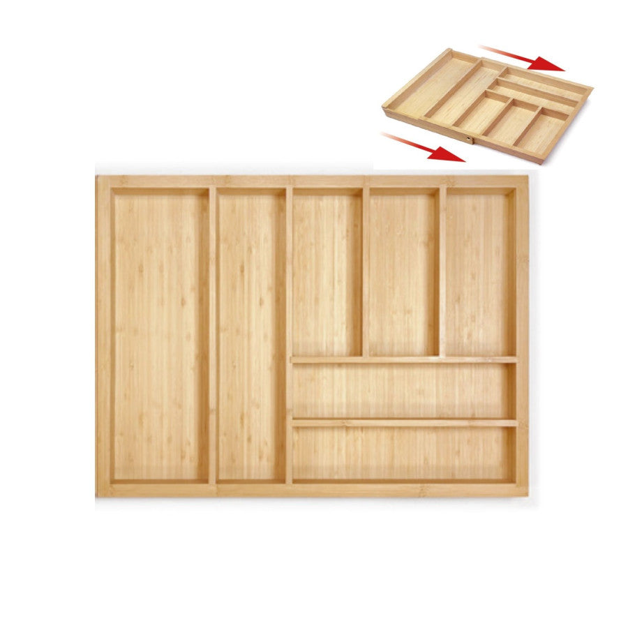 Range-couverts extensible en bambou bois clair, largeur réglable 725 à 1025 mm, meuble 90-110 cm