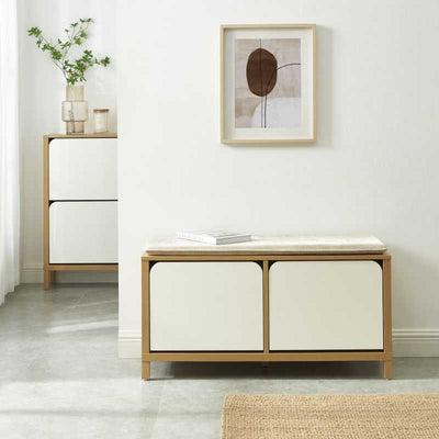 Banc à chaussures KILDA effet chêne et portes blanches