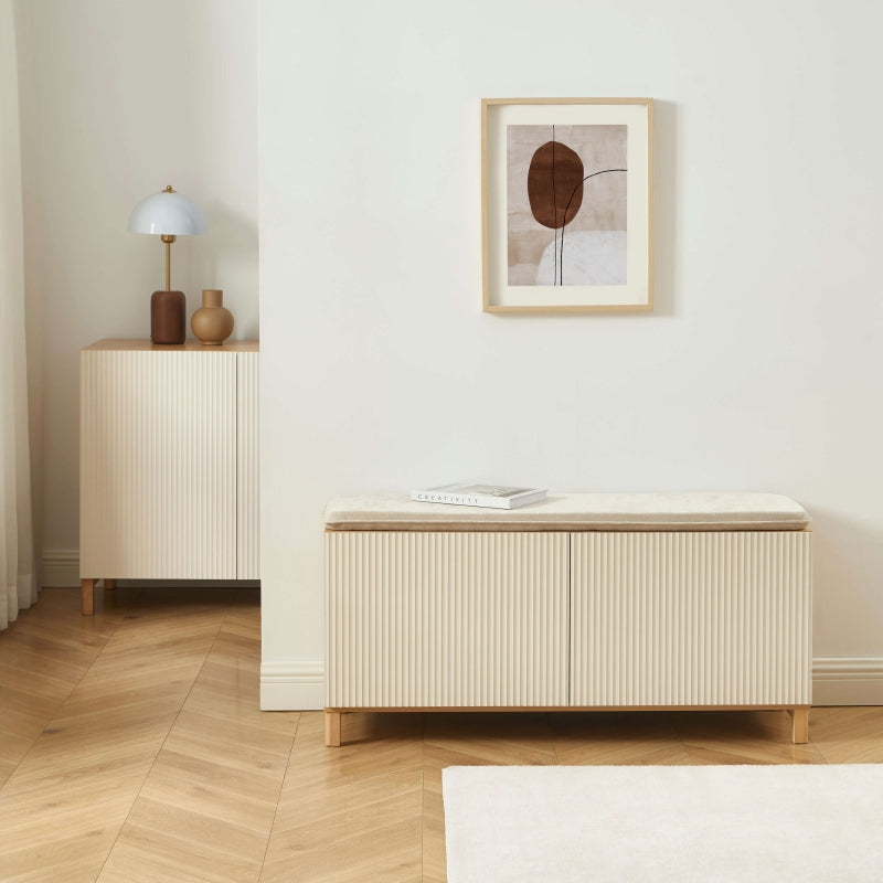 Banc à chaussures ORCA effet chêne et portes beiges