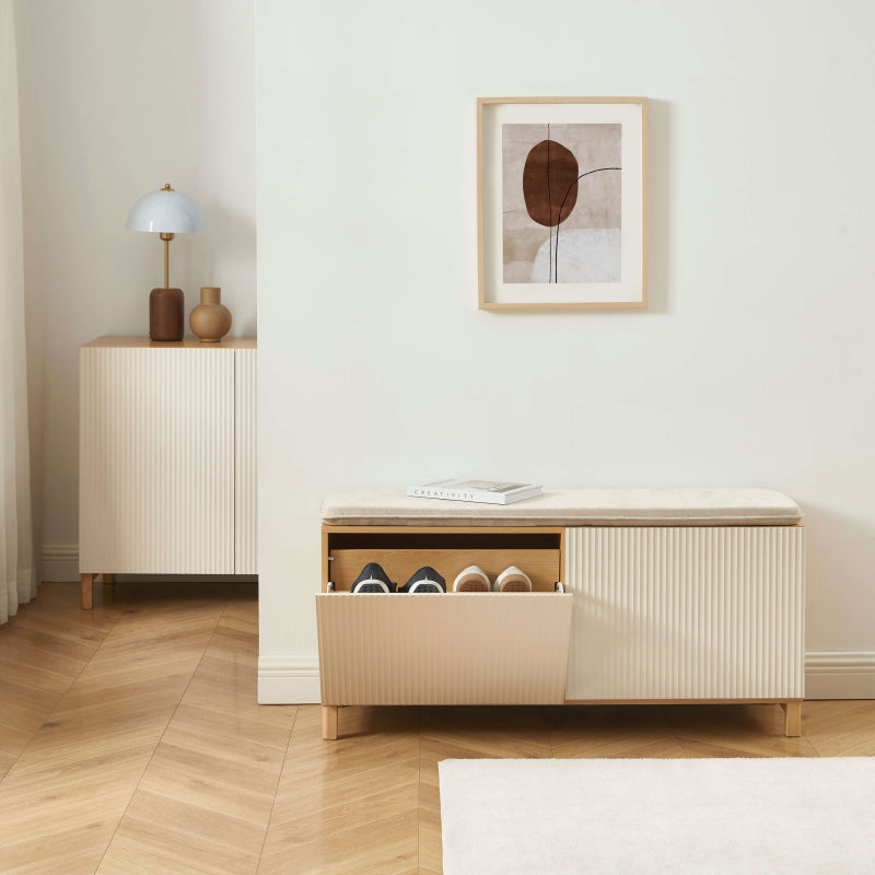 Banc à chaussures ORCA effet chêne et portes beiges