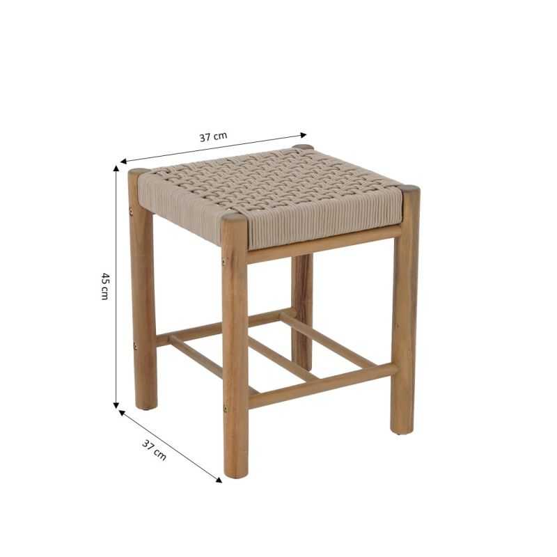 Tabouret intérieur et extérieur AVI en bois d'acacia et corde beige