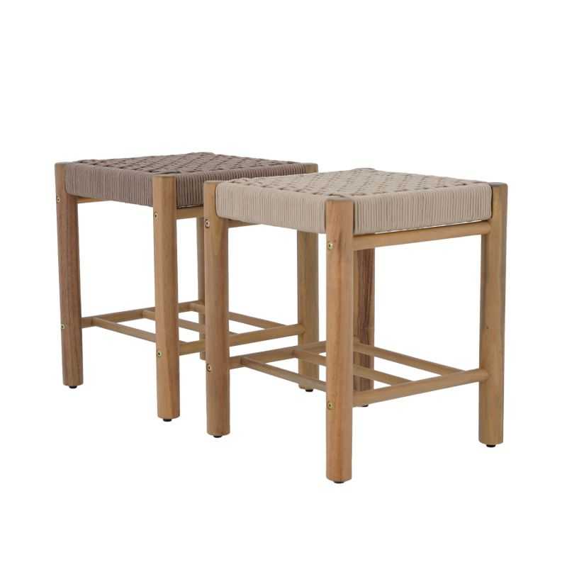 Tabouret intérieur et extérieur AVI en bois d'acacia et corde beige