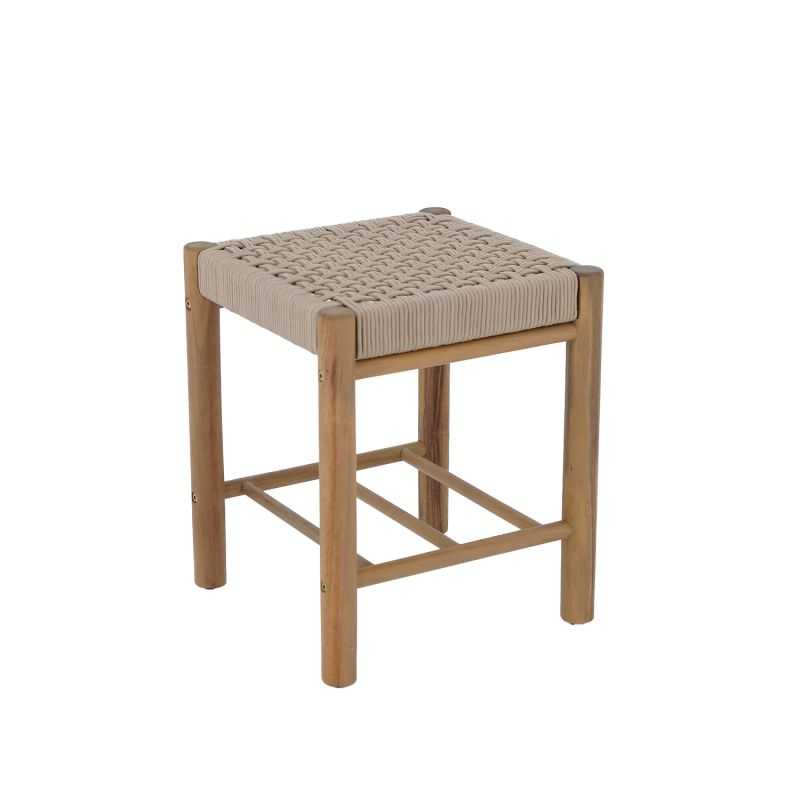 Tabouret intérieur et extérieur AVI en bois d'acacia et corde beige