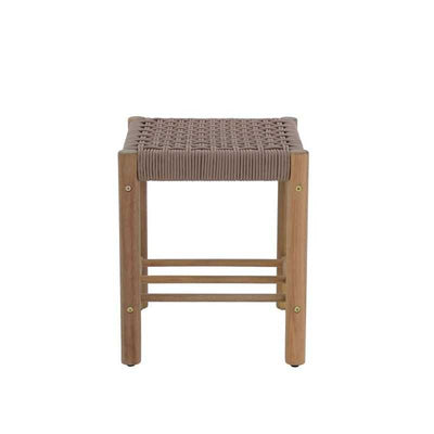 Tabouret intérieur et extérieur AVI en bois d'acacia et corde marron clair