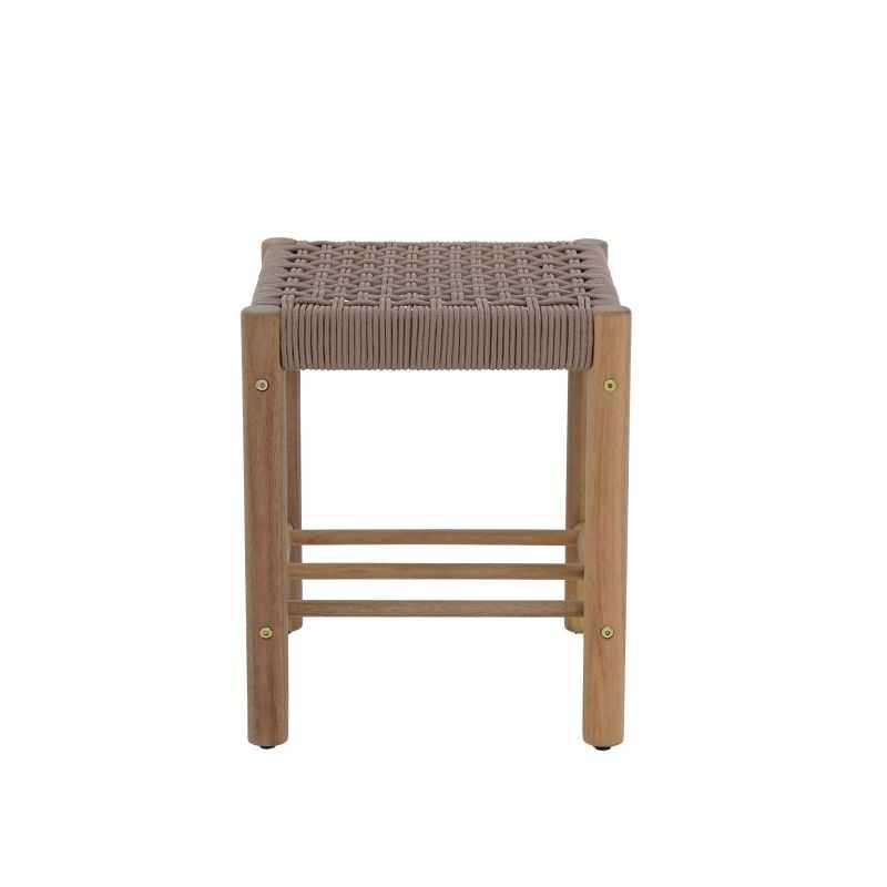 Tabouret intérieur et extérieur AVI en bois d'acacia et corde marron clair
