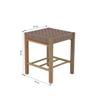 Tabouret intérieur et extérieur AVI en bois d'acacia et corde marron clair
