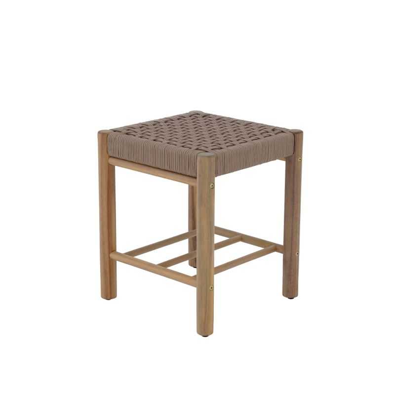 Tabouret intérieur et extérieur AVI en bois d'acacia et corde marron clair