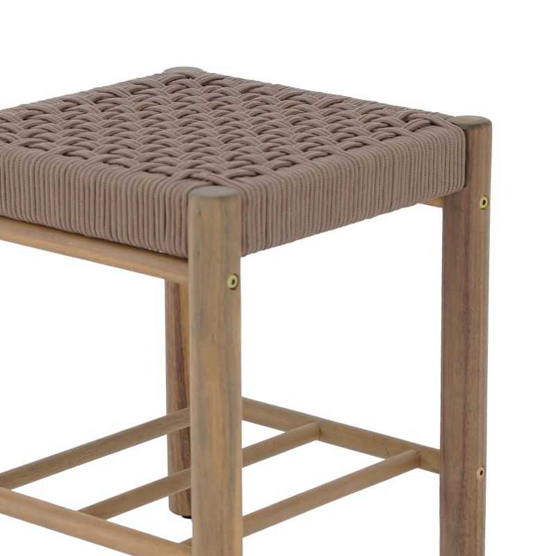Tabouret intérieur et extérieur AVI en bois d'acacia et corde marron clair