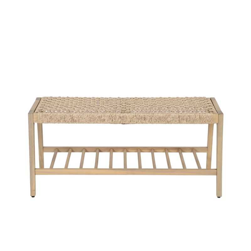 Banc intérieur extérieur HUKA en bois d'acacia et osier, design minimaliste naturel