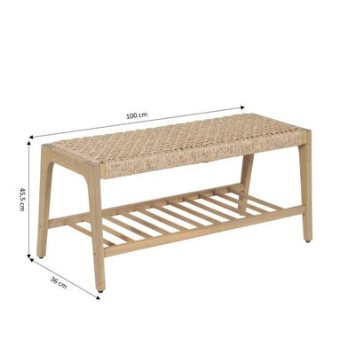 Banc intérieur et extérieur HUKA en bois d'acacia et osier