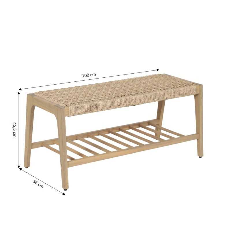 Banc intérieur et extérieur HUKA en bois d'acacia et osier