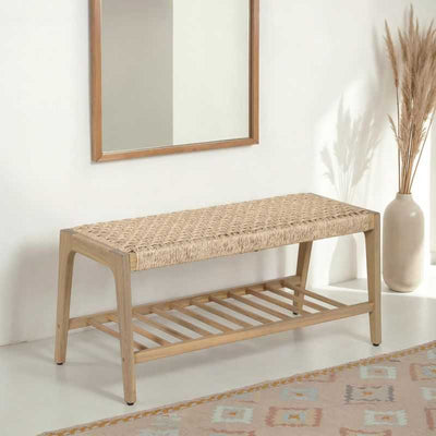 Banc intérieur et extérieur HUKA en bois d'acacia et osier