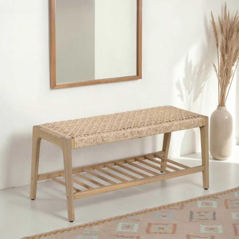 Banc intérieur et extérieur HUKA en bois d'acacia et osier