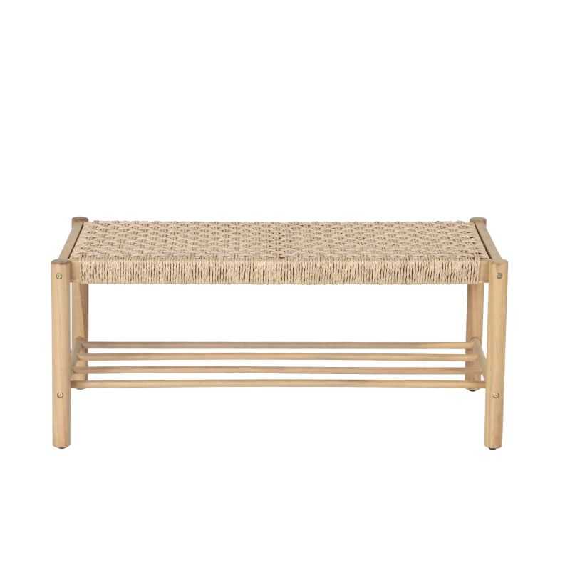 Banc intérieur extérieur bois d'acacia et osier, design épuré style naturel