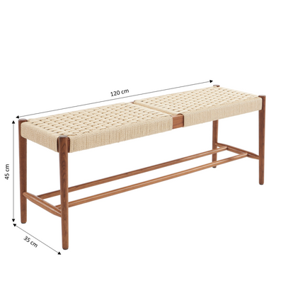 Banc MOTTO chêne massif couleur noyer et corde