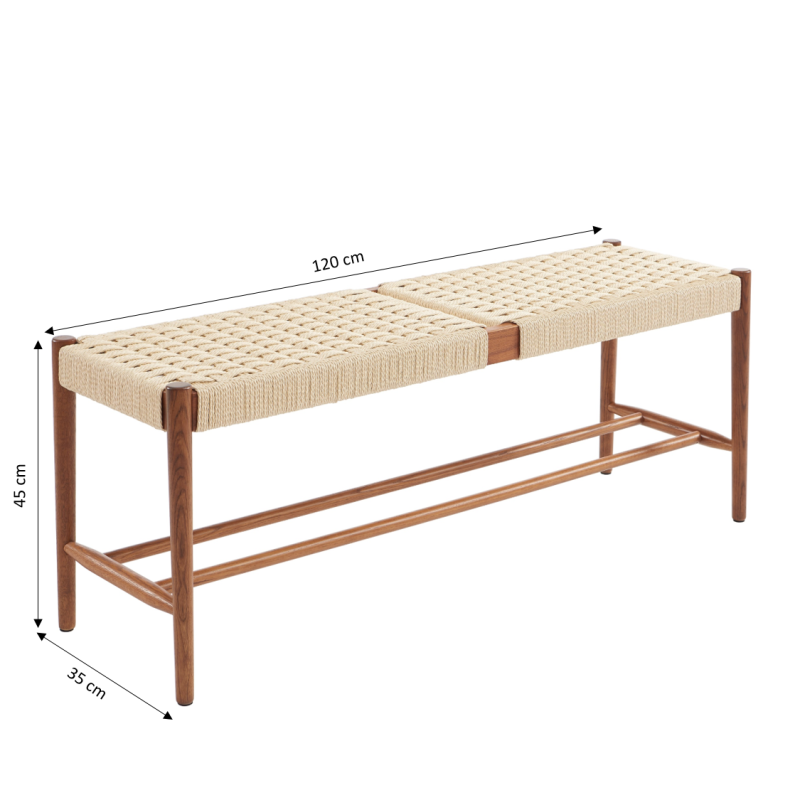 Banc MOTTO chêne massif couleur noyer et corde