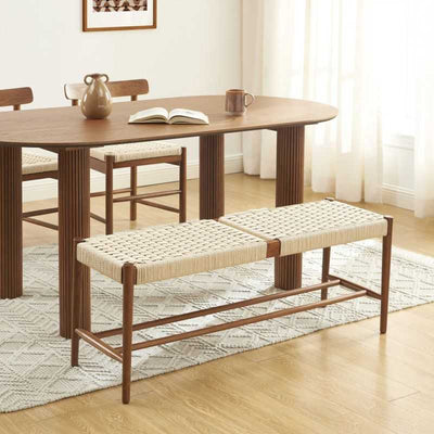 Banc MOTTO chêne massif couleur noyer et corde