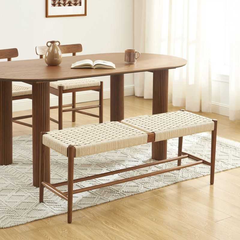 Banc MOTTO chêne massif couleur noyer et corde