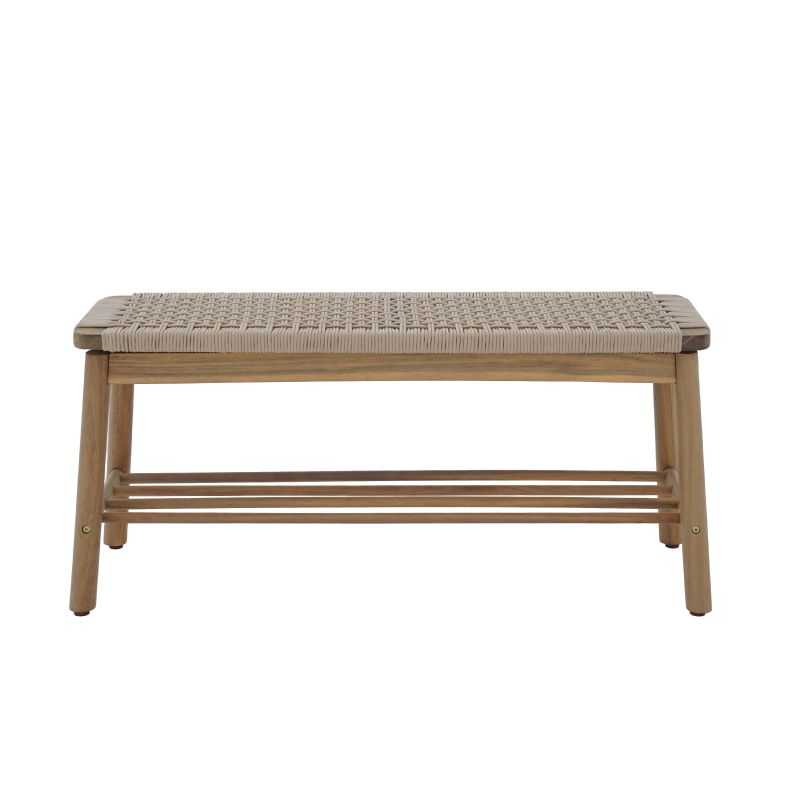 Banc intérieur extérieur bois d'acacia et corde tressée beige, style naturel épuré