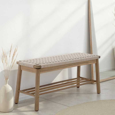 Banc intérieur et extérieur TAVAO en bois d'acacia et corde beige
