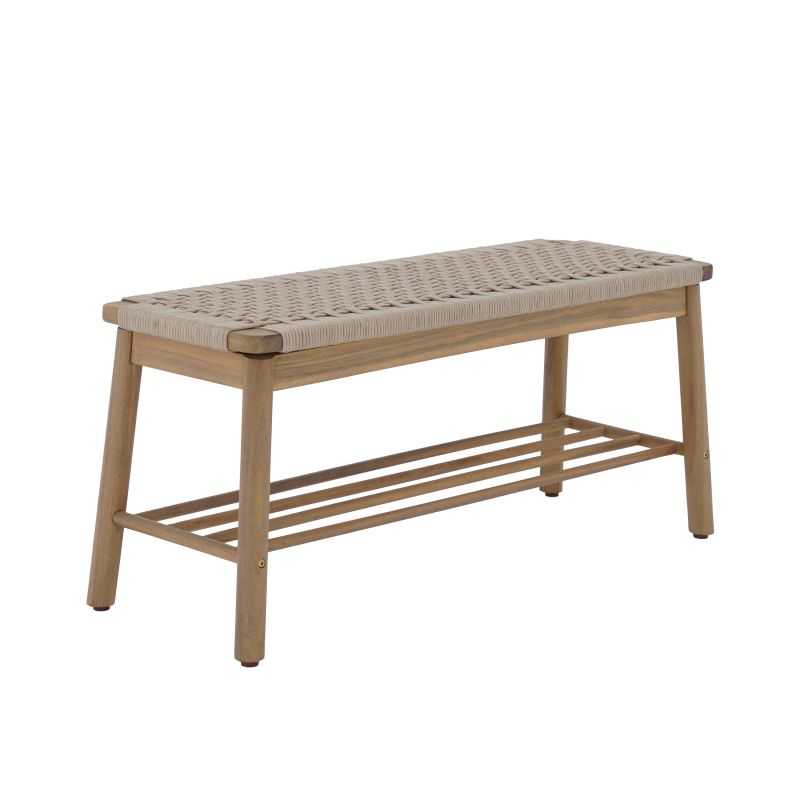 Banc intérieur et extérieur TAVAO en bois d'acacia et corde beige