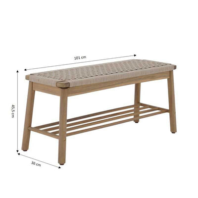Banc intérieur et extérieur TAVAO en bois d'acacia et corde beige