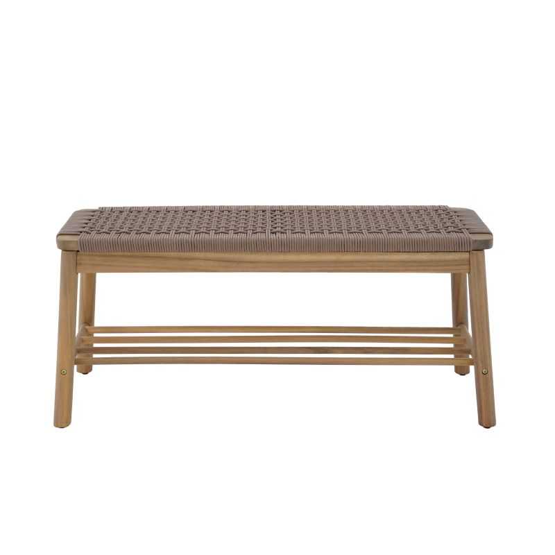 Banc intérieur extérieur bois d'acacia et corde tressée marron clair, style naturel épuré