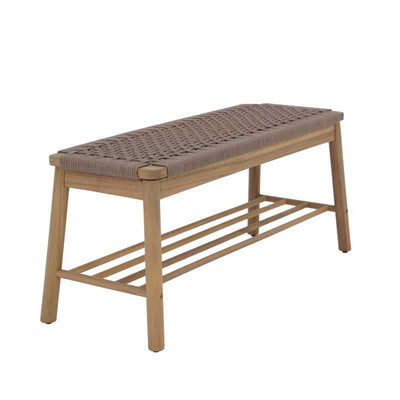 Banc intérieur et extérieur TAVAO en bois d'acacia et corde marron clair