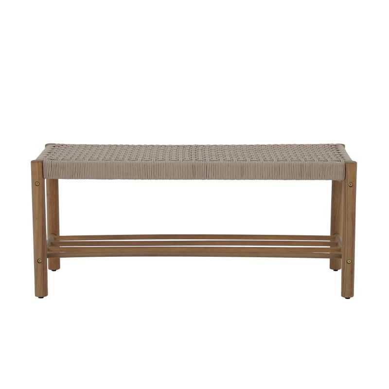 Banc intérieur extérieur en bois d'acacia massif et corde tressée beige, style naturel