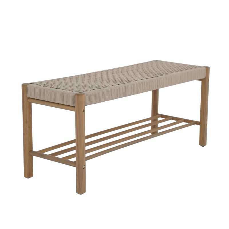 Banc intérieur et extérieur TONGO en bois d'acacia et corde beige