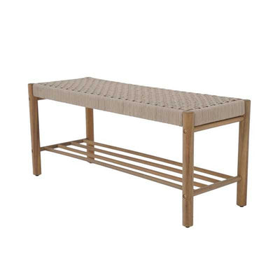 Banc intérieur et extérieur TONGO en bois d'acacia et corde beige