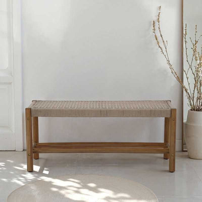 Banc intérieur et extérieur TONGO en bois d'acacia et corde beige