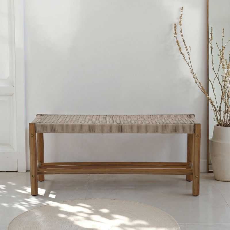 Banc intérieur et extérieur TONGO en bois d'acacia et corde beige