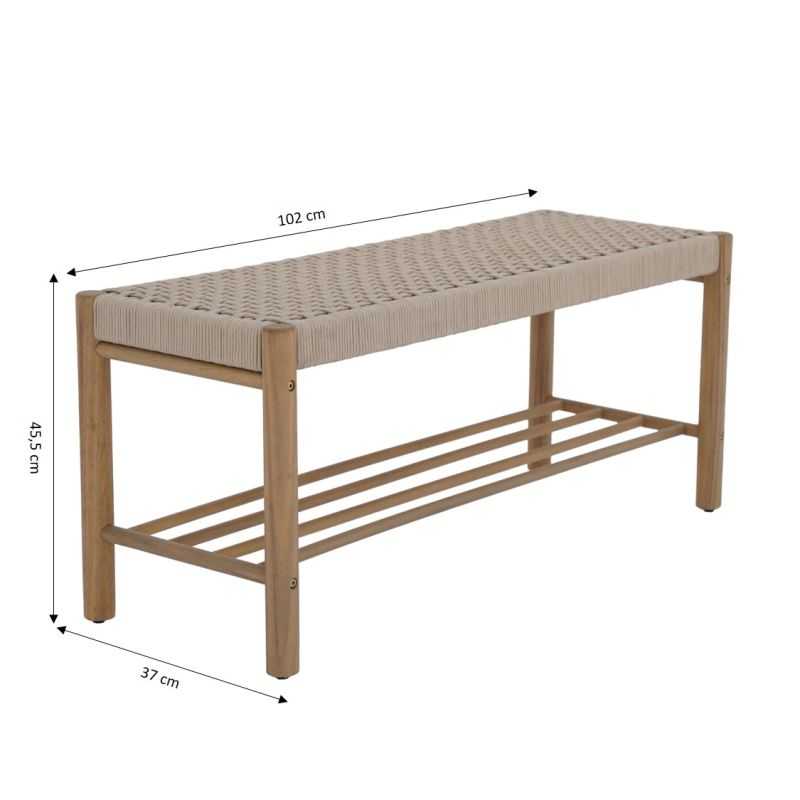 Banc intérieur et extérieur TONGO en bois d'acacia et corde beige