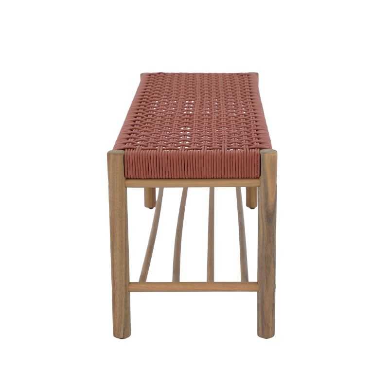 Banc intérieur et extérieur TONGO en bois d'acacia et corde terracotta