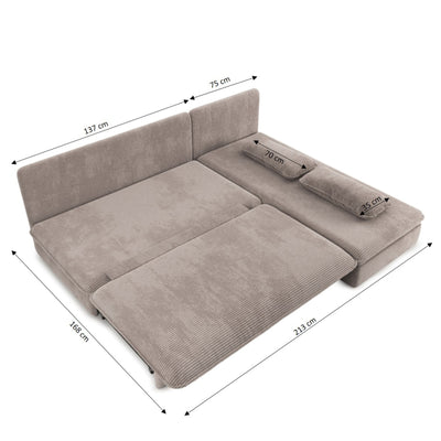 Banquette d'angle convertible et réversible NOMA 4 places velours côtelé taupe
