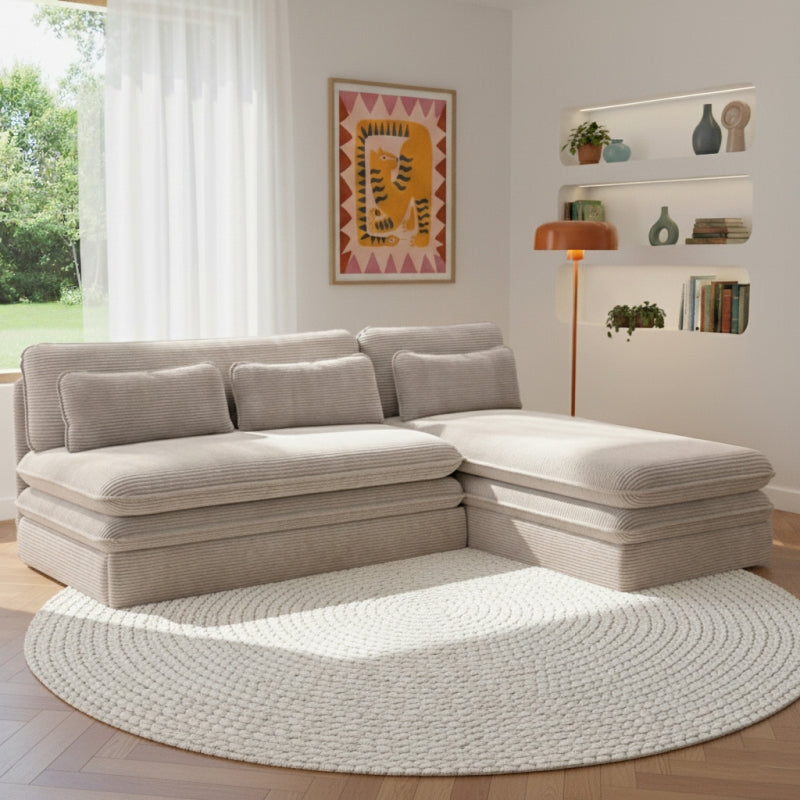 Banquette d'angle convertible et réversible NOMA 4 places velours côtelé taupe