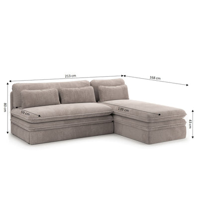 Banquette d'angle convertible et réversible NOMA 4 places velours côtelé taupe