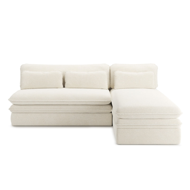 Banquette d'angle convertible 4 places velours côtelé écru, réversible pour petit espace
