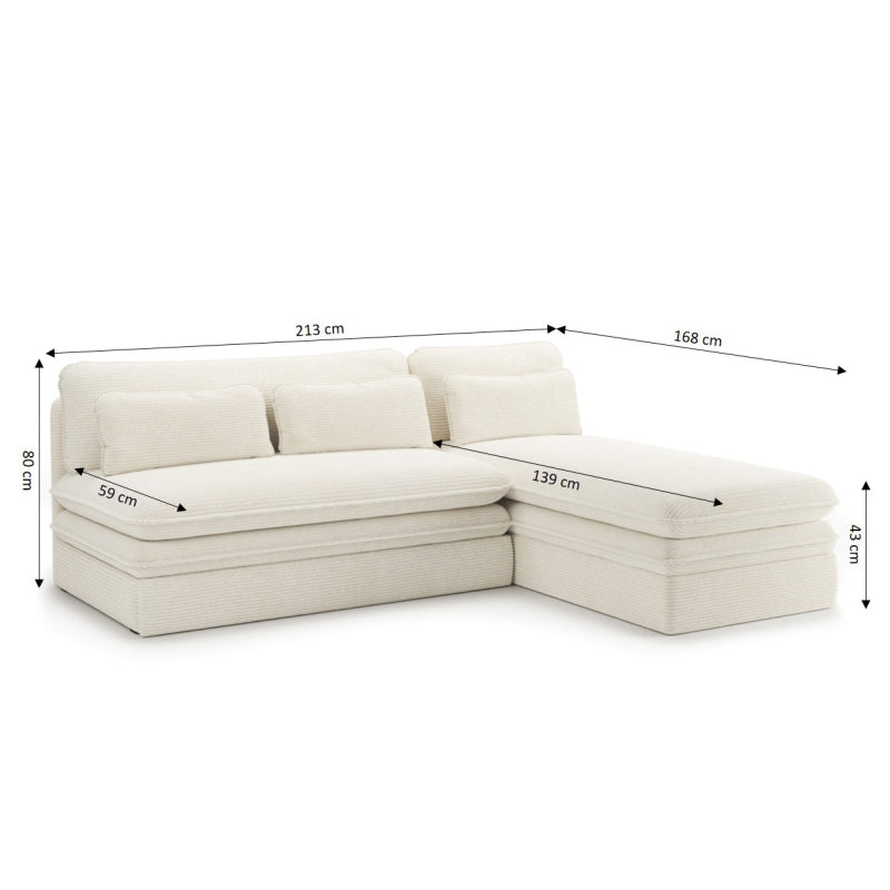 Banquette d'angle convertible et réversible NOMA 4 places velours côtelé écru